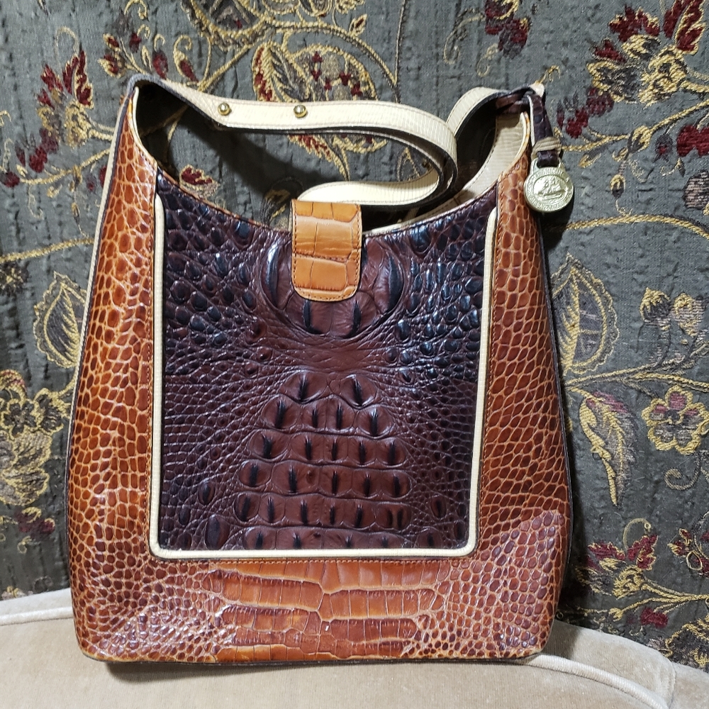 Authentic Brahmin Handbag- Three Rich shades Neutral Brown Leather, Rigid Side